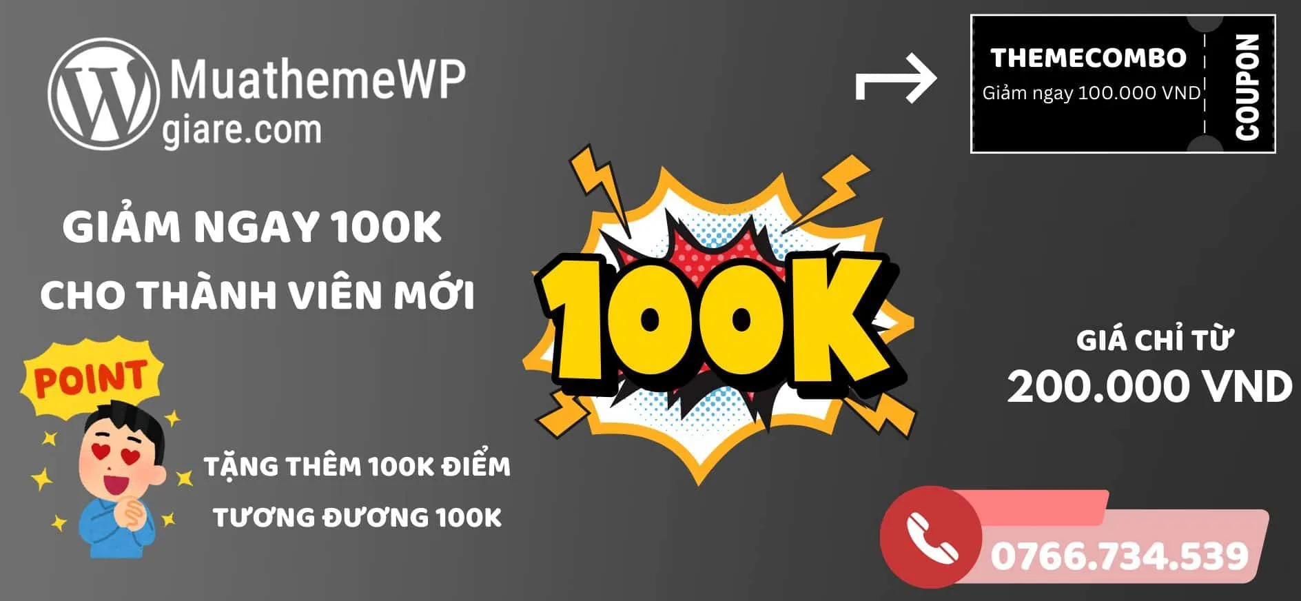 Giảm giá 100k khi mua theme wordpress tại muathemewpgiare