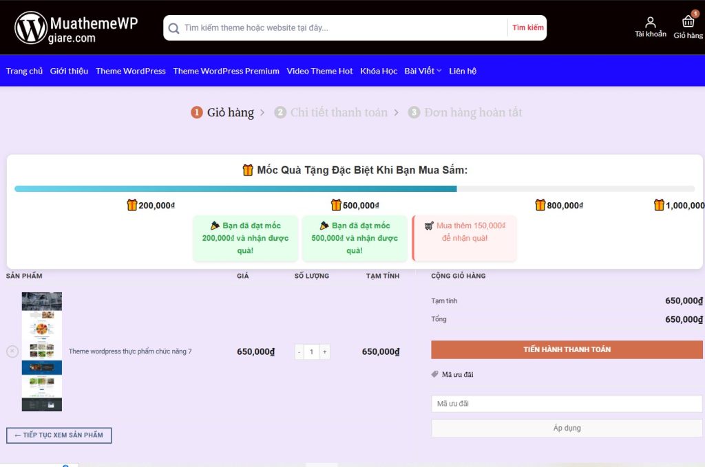 Hướng Dẫn Thêm Thanh Tiến Trình Quà Tặng Vào WooCommerce Giỏ Hàng