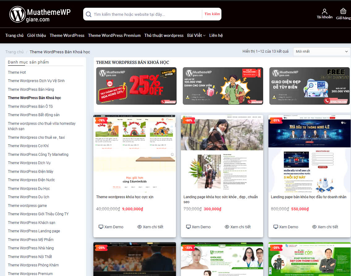 theme WordPress khóa học tại MuaThemeWPgiare