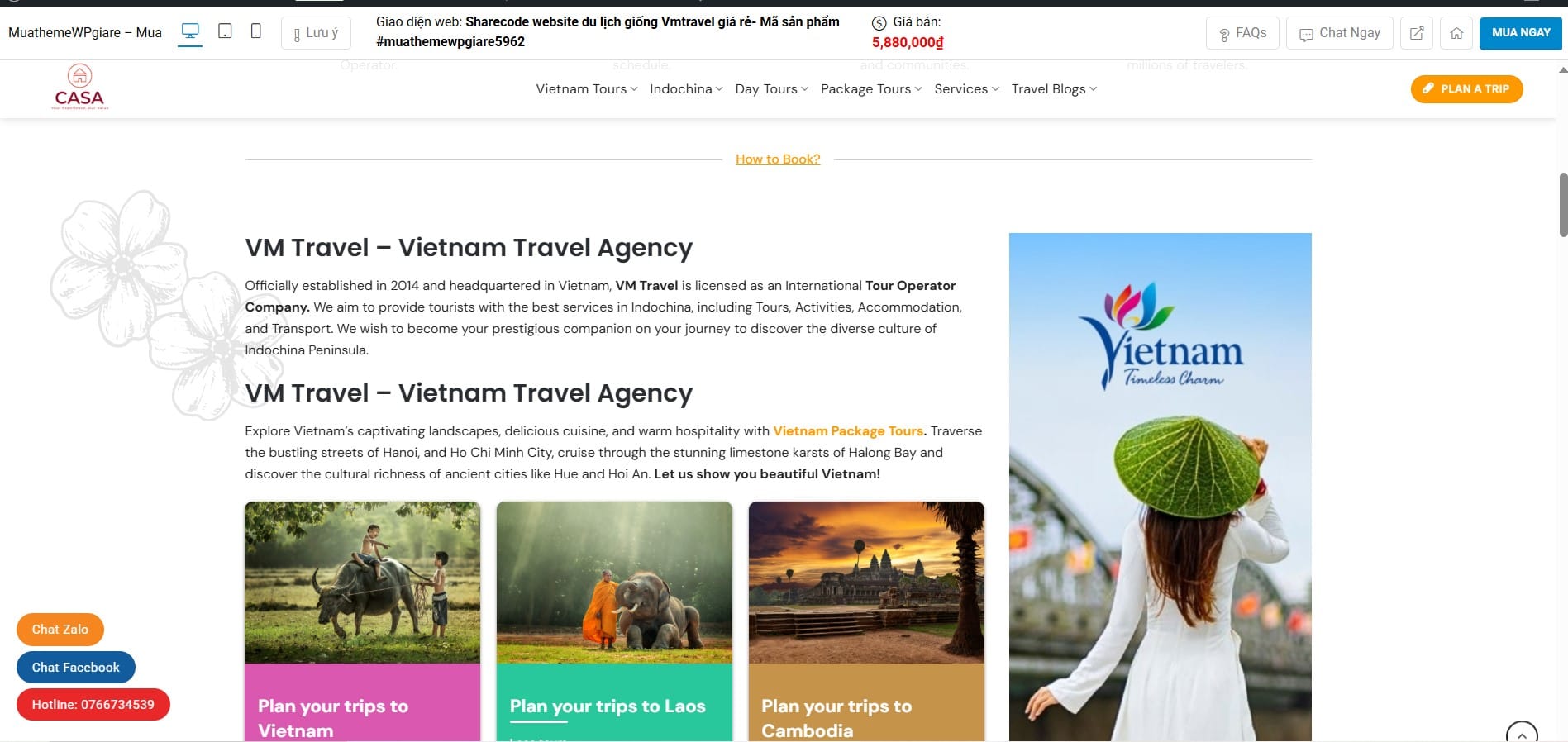 Thiết kế Website Du Lịch Giống VMTravel Bằng Theme Flatsome WordPress