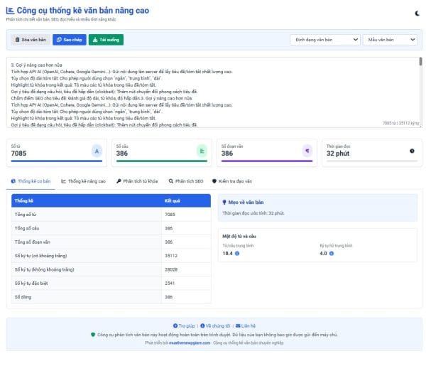 Tool đếm ký tự, phân tích SEO