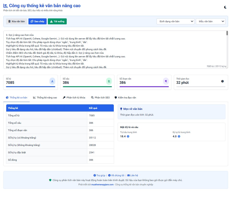Sharecode Bộ Công Cụ Tool Đếm Ký Tự Phân Tích SEO Nâng Cao