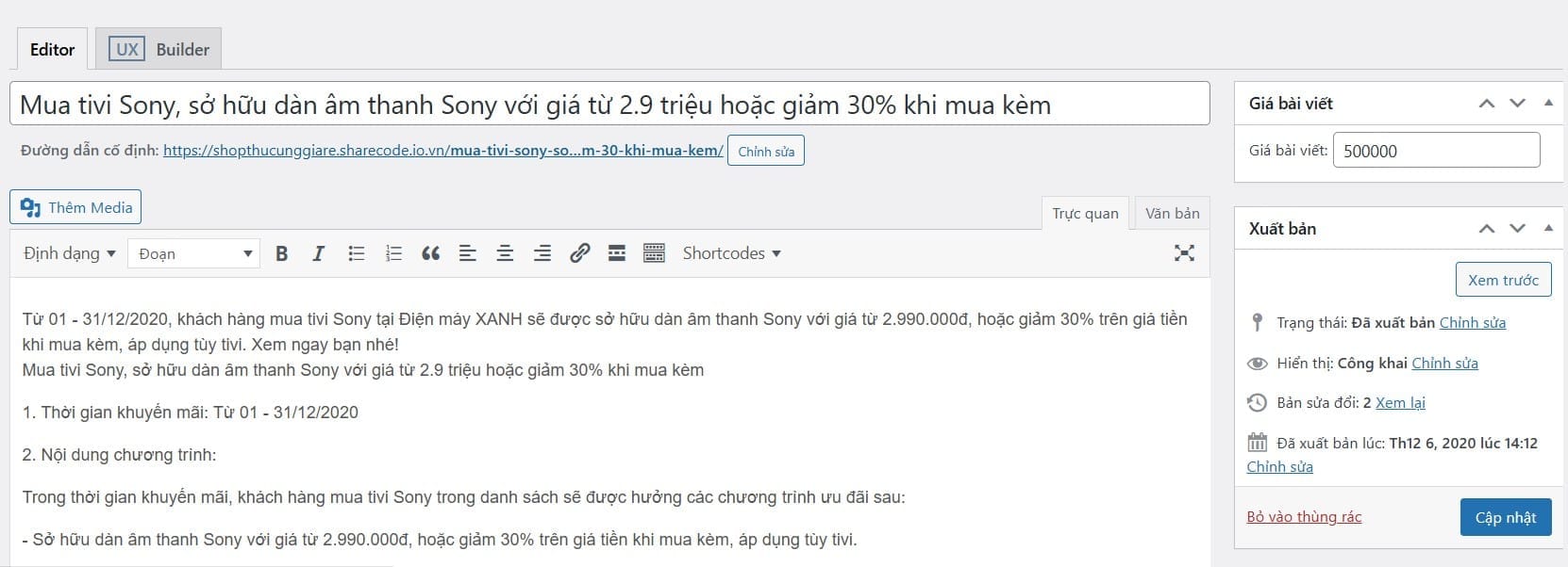 Chia Sẻ Code Tự Động Thêm Giá Và Thanh Toán Cho Bài Viết WordPress
