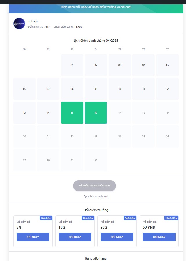 Code hệ thống điểm danh và affilate