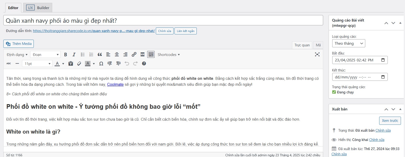 Thêm thông tin quảng cáo ngay tại giao diện chỉnh sửa bài viết