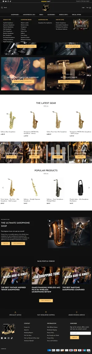 Theme wordpress giao diện mua bán nhạc cụ Saxophone giá rẻ