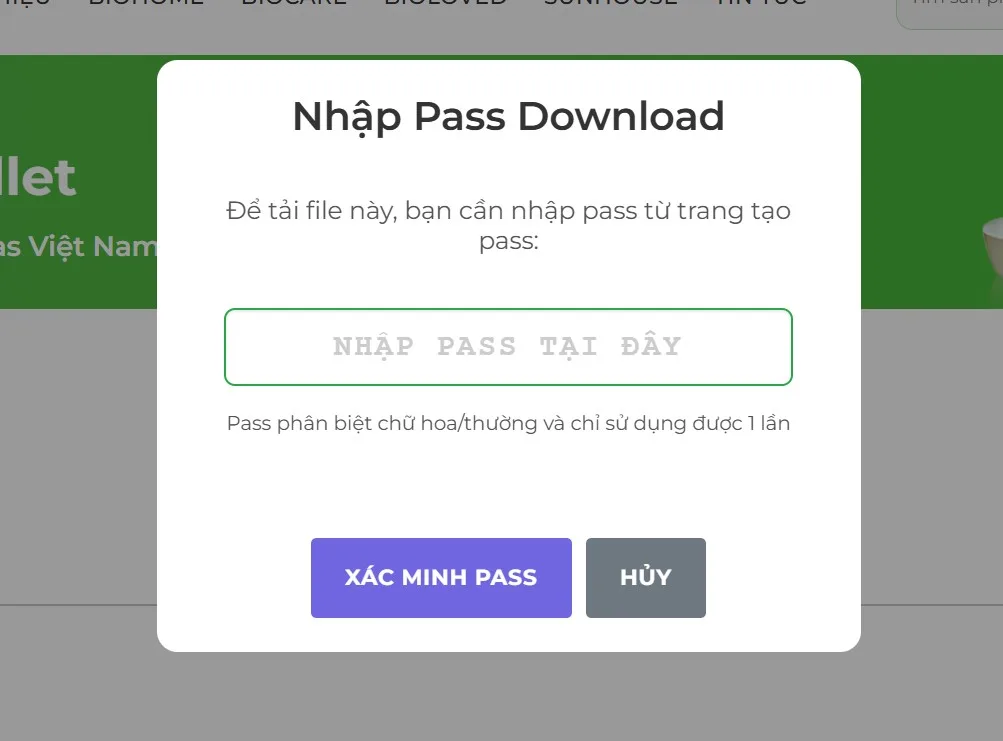 Khung nhập pass download của plugin traffic user download wordpress