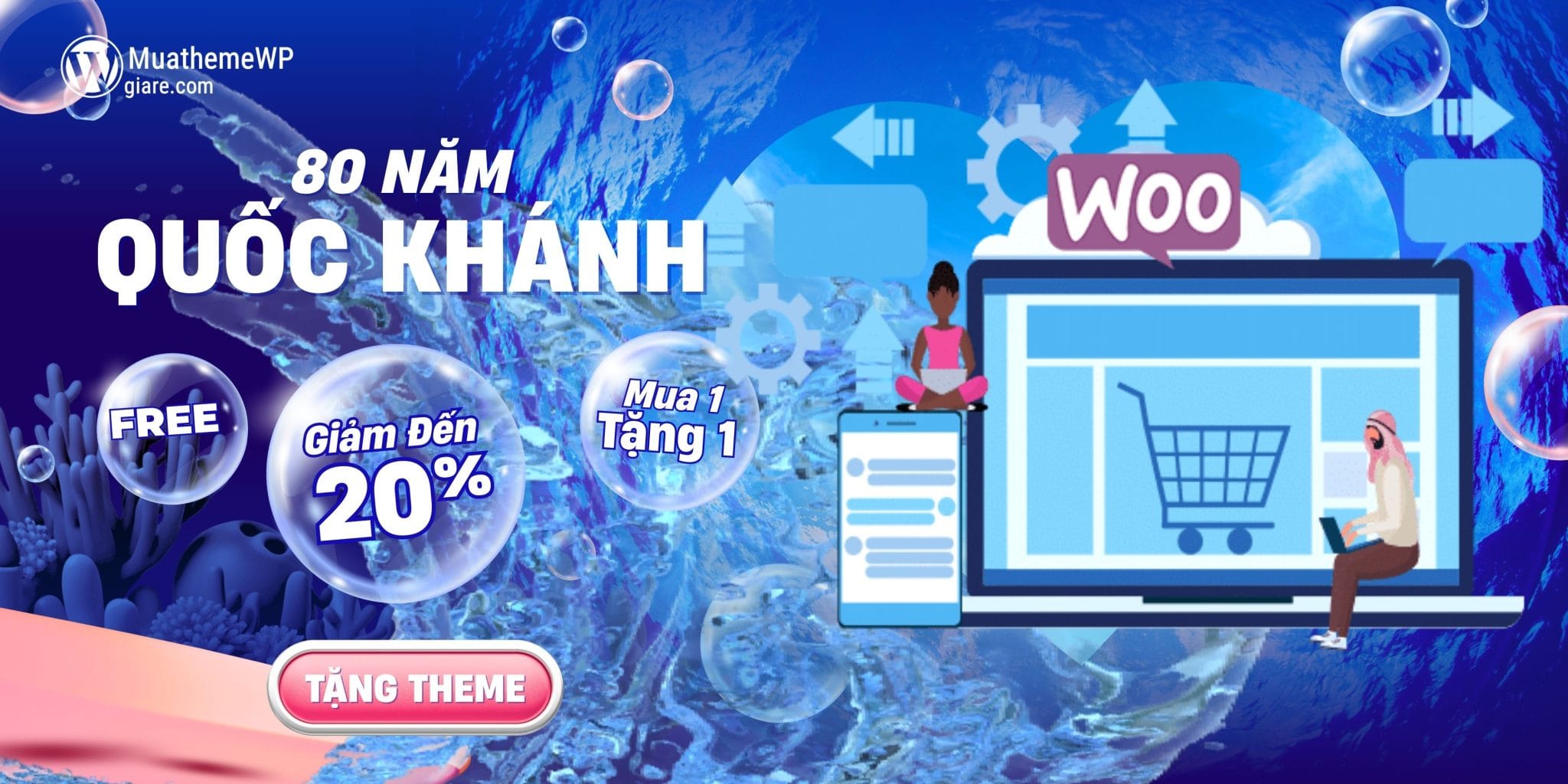 Siêu Sale Muathemewpgiare chào mừng kỷ niệm 80 năm Quốc khánh Việt Nam với không khí trang trọng sắc xanh nước biển rực rỡ.