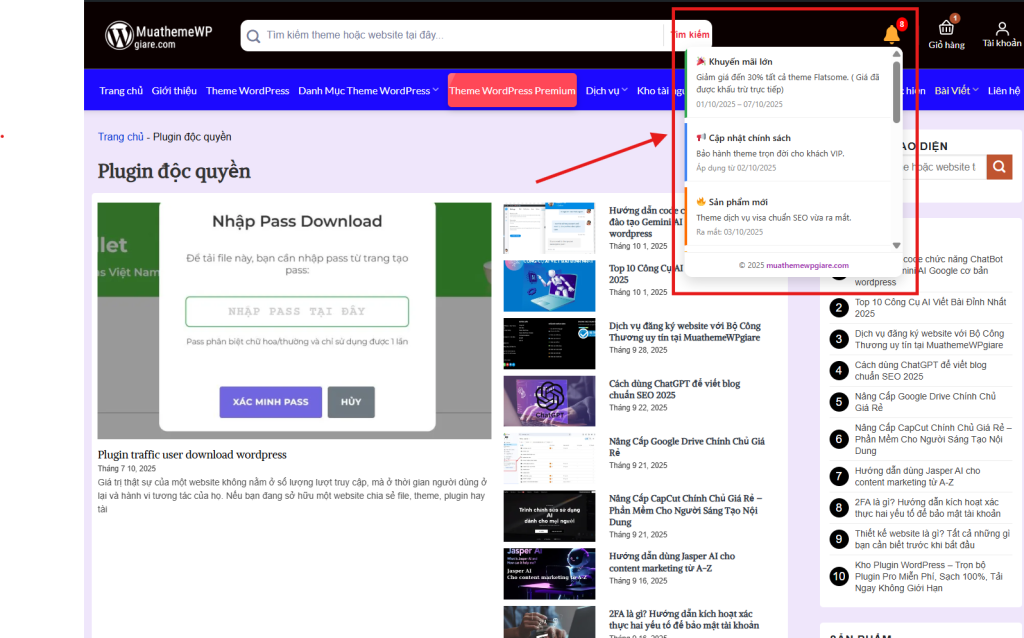Cách code chức năng chuông thông báo wordpress