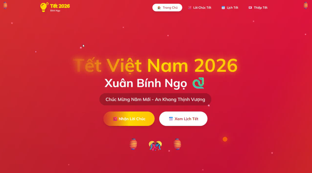 Share code Tết Bính Ngọ 2026: React template cực đẹp, miễn phí 🎉