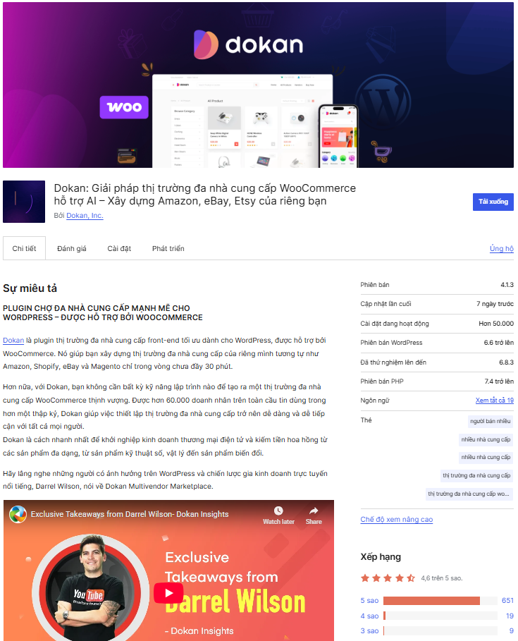 Dokan là plugin thị trường đa nhà cung cấp front-end tối ưu dành cho WordPress, được hỗ trợ bởi WooCommerce. Nó giúp bạn xây dựng thị trường đa nhà cung cấp của riêng mình tương tự như Amazon, Shopify, eBay và Magento chỉ trong vòng chưa đầy 30 phút.