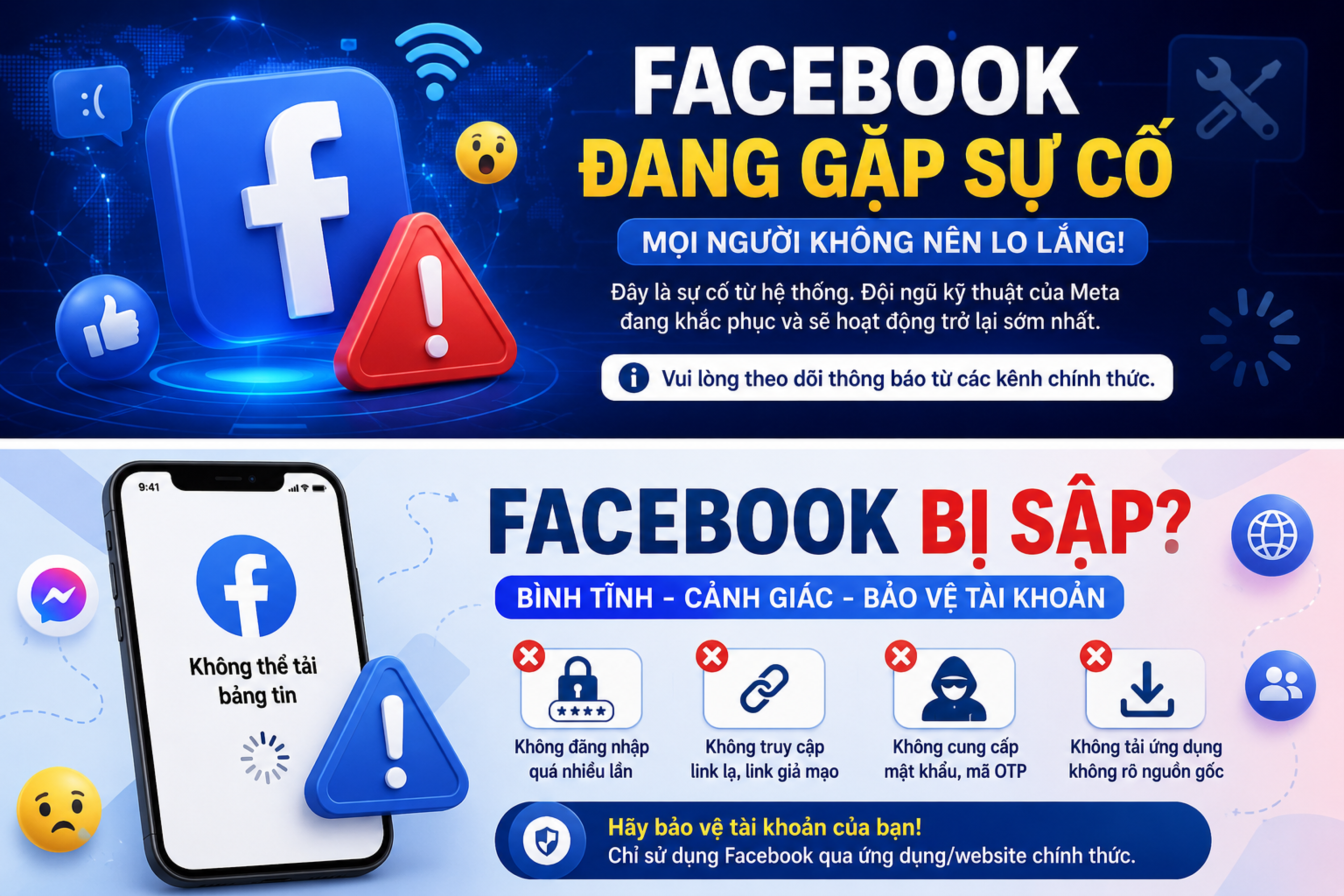 Facebook bị sập khiến nhiều người không thể đăng nhập hoặc sử dụng Messenger. Tìm hiểu nguyên nhân, cách xử lý và những nguy cơ lừa đảo cần tránh khi Facebook gặp sự cố.